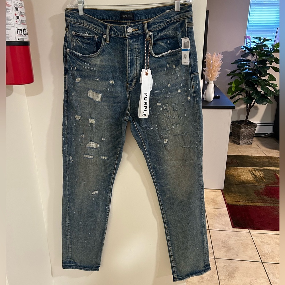 NWT Purple Brand Mens Vintage Laser Abrasions Jean P005-VLAM423 Mid Indigo Sz-36 - Picture 5 of 12
